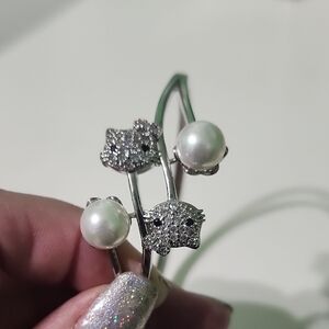 Hello Kitty White Gold Overlay With Faux Pearls